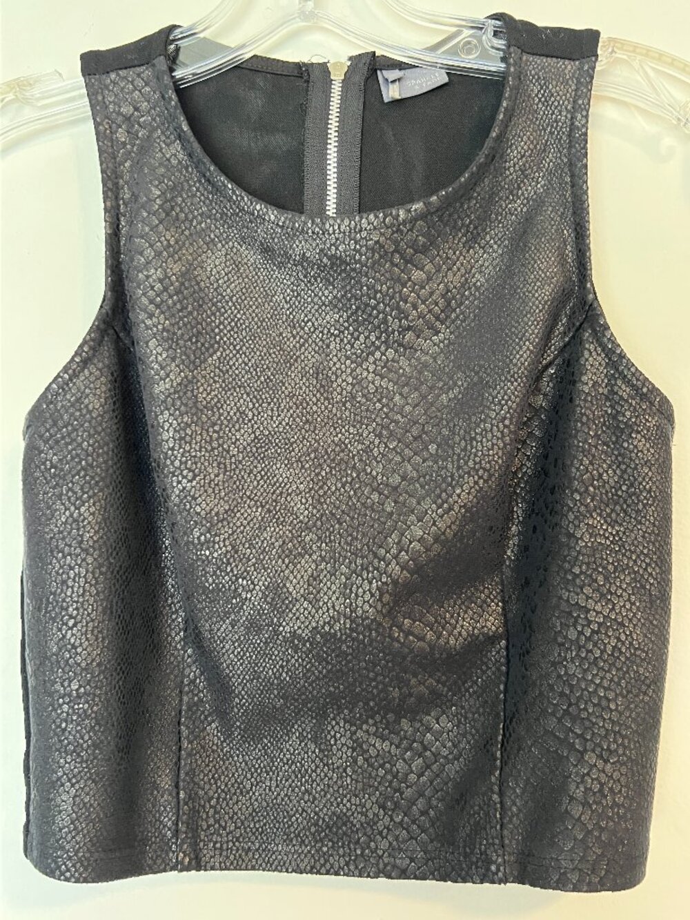 Sparkle & Fade Black Faux Snakeskin Crop Top Sleeveless Zip Back Small